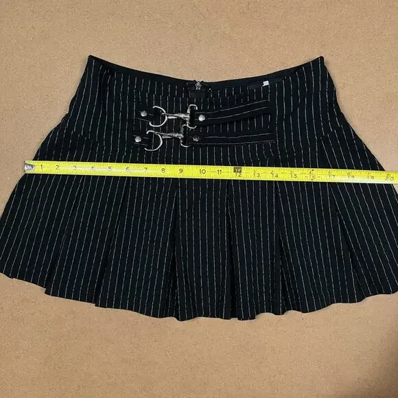 Vintage Lip Service Gangsta Pranksta Pinstripe Black Mini Skirt Medium Y2K Goth - Picture 15 of 15
